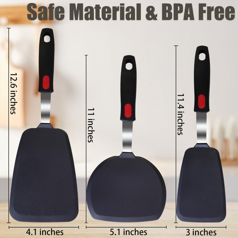 TOTDTDA Silicone Spatula Turner Set,3-Pack Spatula Set,600Â°F Heat Resistant Spatula for Non Stick Cookware,Large Flexible Kitchen Utensils for Baking,Cooking,No Scratching and Melting,Dishwasher Safe,BPA Free - Image 2