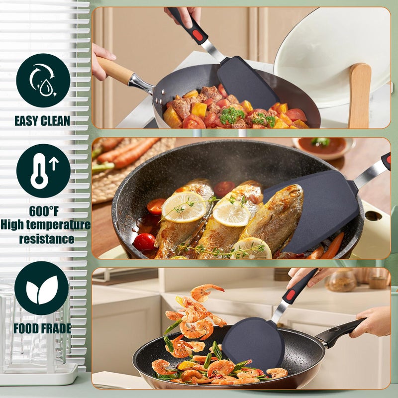 TOTDTDA Silicone Spatula Turner Set,3-Pack Spatula Set,600Â°F Heat Resistant Spatula for Non Stick Cookware,Large Flexible Kitchen Utensils for Baking,Cooking,No Scratching and Melting,Dishwasher Safe,BPA Free - Image 3