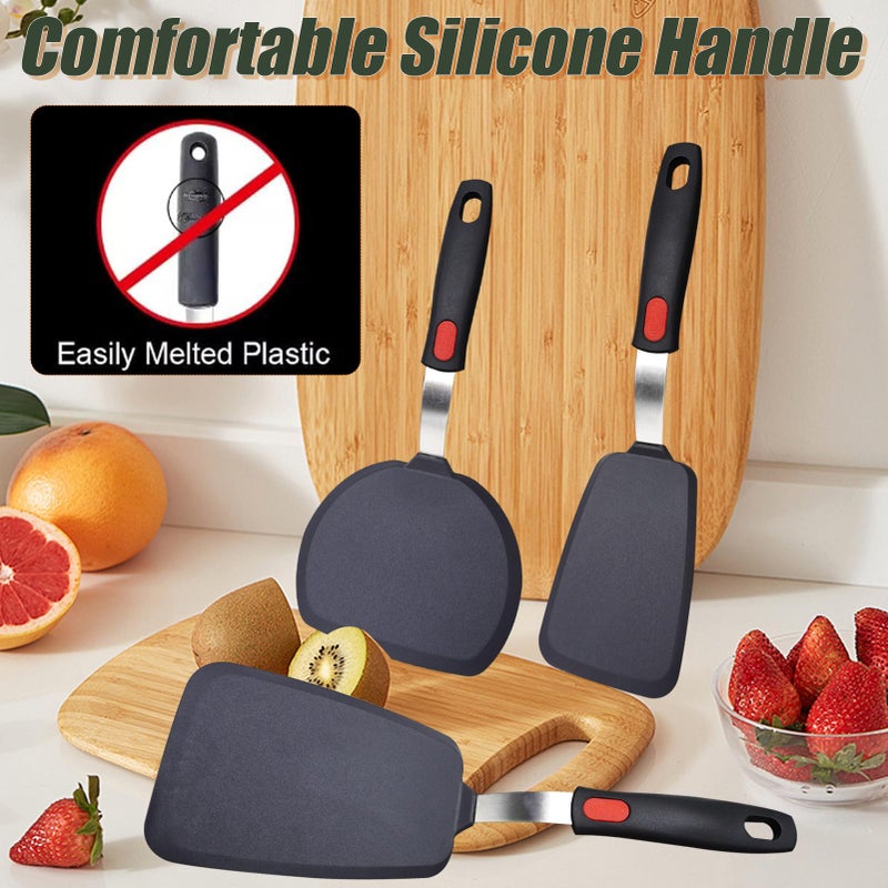 TOTDTDA Silicone Spatula Turner Set,3-Pack Spatula Set,600Â°F Heat Resistant Spatula for Non Stick Cookware,Large Flexible Kitchen Utensils for Baking,Cooking,No Scratching and Melting,Dishwasher Safe,BPA Free - Image 5
