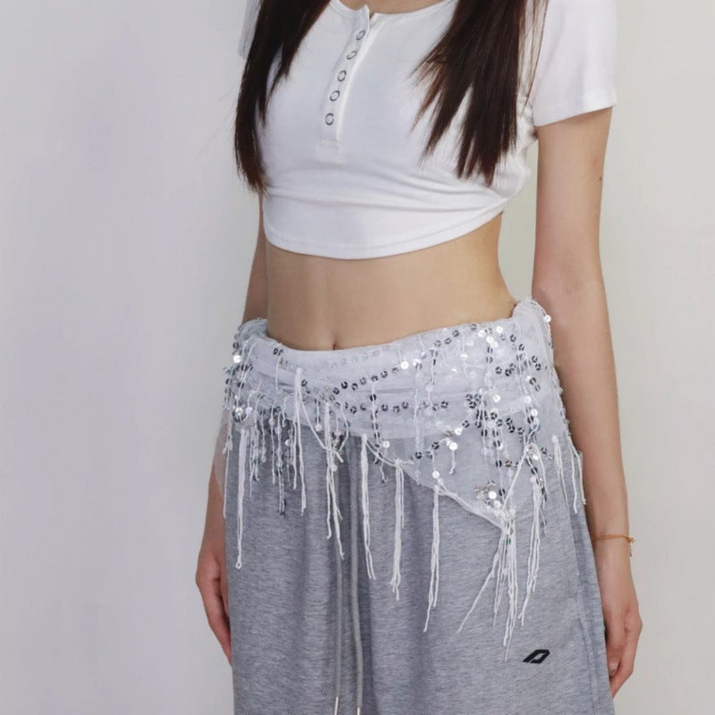 New Street Dance Trendy Brand Sequin Waistband Jazz Hip Scarf Performance Indian Dance Dance With Glitter - Image 1