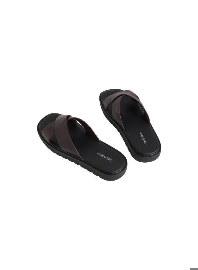 Calvin Klein Bordeaux/Black Molded Leather Sandals for Men | Best Price UAE