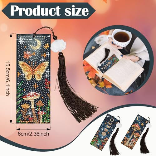 Anseal 3Pcs Mushroom Diamond Art Bookmarks DIY Leather Tassel Bookmark for Adult Christmas New Year Graduation Birthday Gifts - Image 4