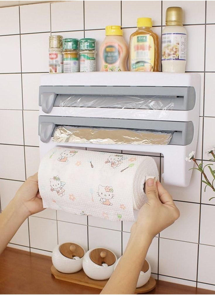 4X1 Kitchen or Side Refrigerator Organizer - Kitchen Wipe Holder Organizer with Built-In Cutters and Shelf for Spices and Condiments Storage - Easy Installation