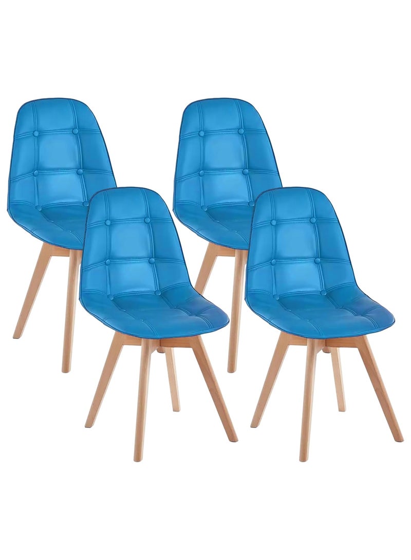Taimi Set of 4 Modern Armless Solid Wooden Padded Seat Dining Chair, Office Chair, Desk Chairwith Back Rest Designer Chairs for Kitchen Home Office Lounge Living Room Cushioned Blue