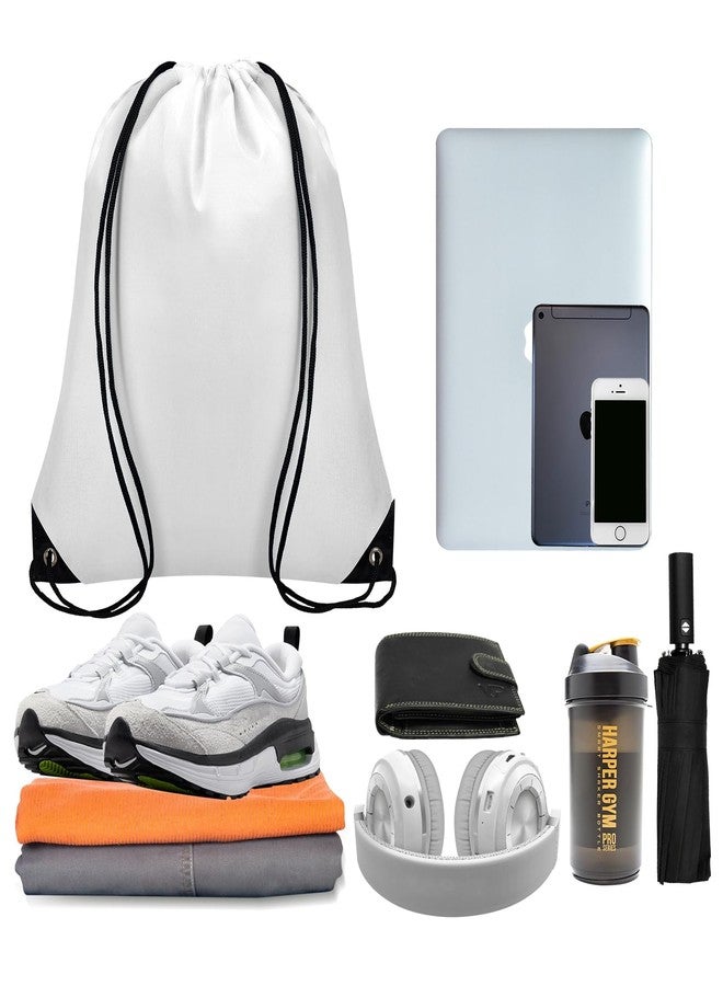 Grneric 50Pcs Drawstring Backpack Bulk Cinch Sackpack Drawstring Bags Nylon for Gym Party Trip(White) - Image 4
