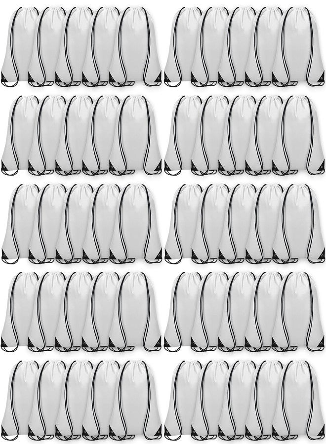 Grneric 50Pcs Drawstring Backpack Bulk Cinch Sackpack Drawstring Bags Nylon for Gym Party Trip(White) - Image 1