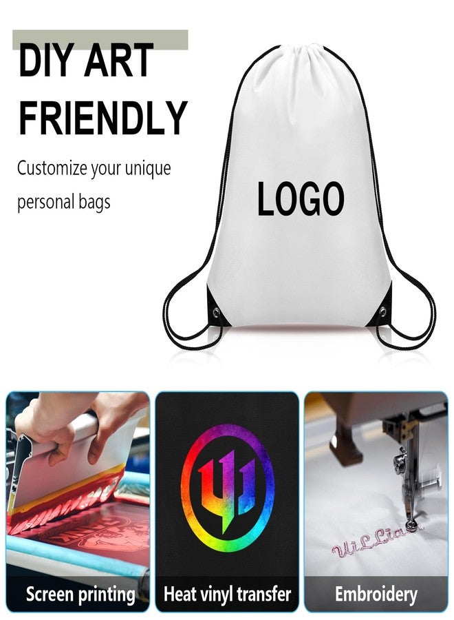 Grneric 50Pcs Drawstring Backpack Bulk Cinch Sackpack Drawstring Bags Nylon for Gym Party Trip(White) - Image 2