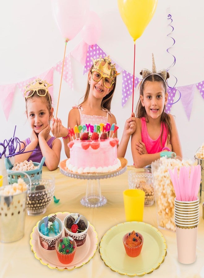 Limbeuuu 240 Pieces Pastel Party Supplies Disposable Dinnerware Set Include Plates and Cups Napkins Plastic Forks Knives Spoons Tablecloth for Wedding Birthday Party Decorations - Image 5