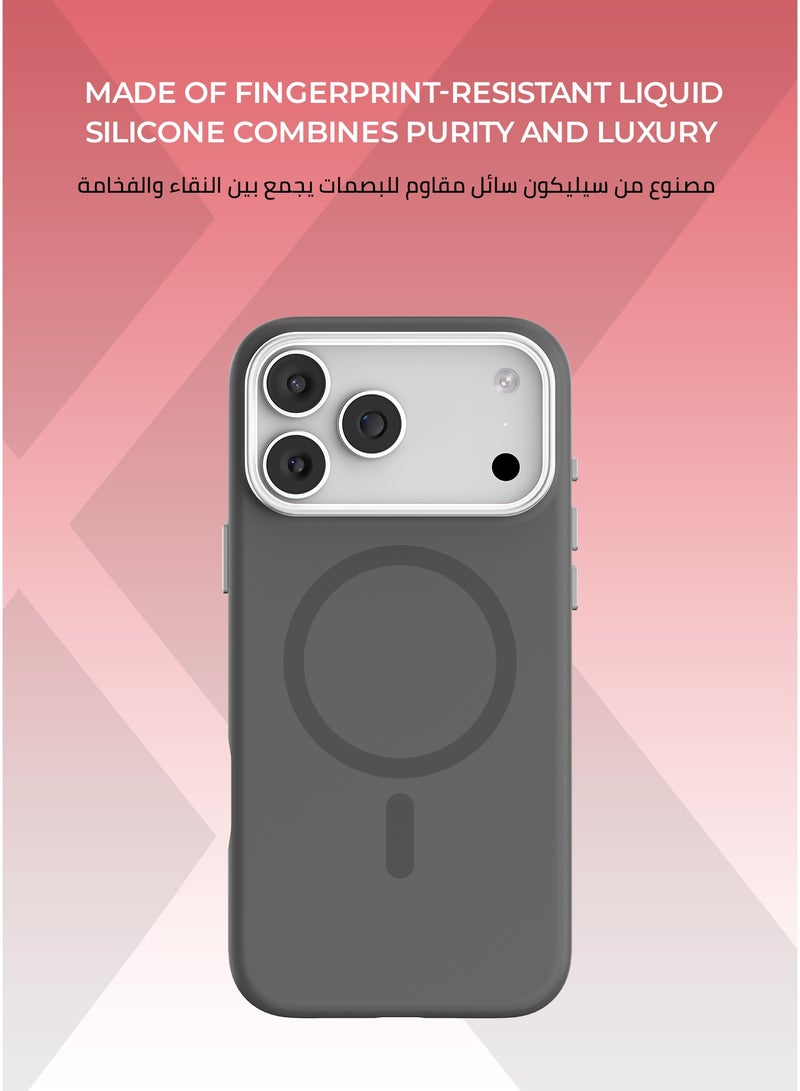 زوندا كفر بيور ايفون 17 برو ماج سيف لون رمادي - بطانة داخلية من المايكروفايبر لحماية من الخدوش،إطار كاميرا معدني مرتفع لحماية العدسة، مصنوع من السيليكون السائل مع طبقة مقاومة  للبصمات، متوافق مع ملحقات MagSafe - Image 2
