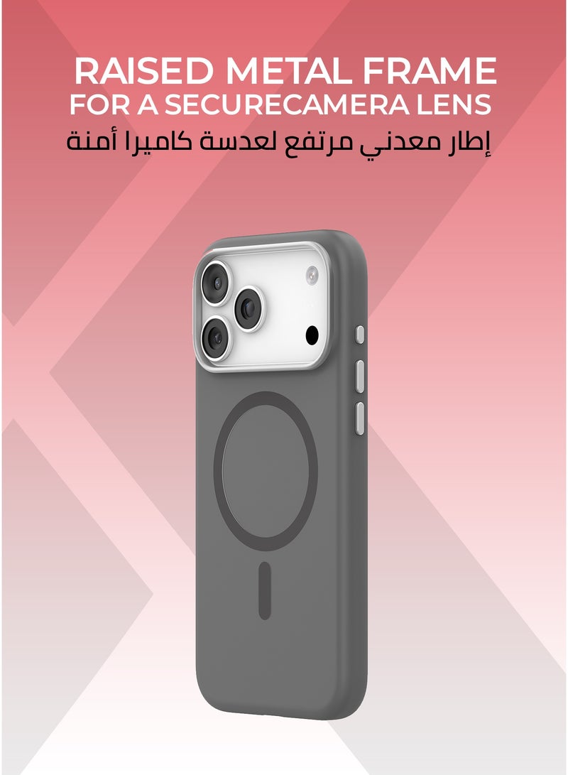 زوندا كفر بيور ايفون 17 برو ماج سيف لون رمادي - بطانة داخلية من المايكروفايبر لحماية من الخدوش،إطار كاميرا معدني مرتفع لحماية العدسة، مصنوع من السيليكون السائل مع طبقة مقاومة  للبصمات، متوافق مع ملحقات MagSafe - Image 4