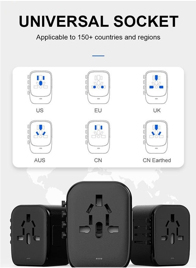 Universal International Power Travel Plug Adapter, 5-in-1 with 3.5A 2xUSB-A & 2xUSB C Wall Charger - Black