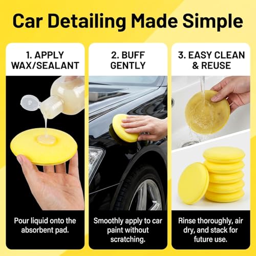 PSLER Foam Applicator Pads Foam Car Wax Applicator Pad Detailing Round 4 inch Polishing Sponges for Car Wax Applicator Pad 12 PackYellow - Image 3