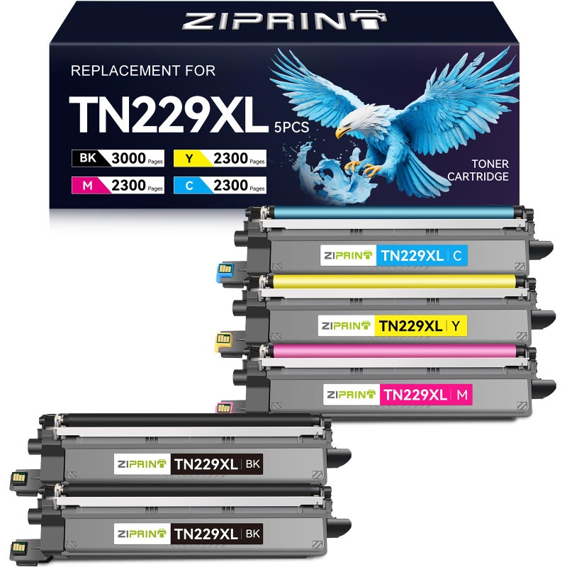 ZIPRINT TN229XL TN229 Toner 5 Pack Compatible Replacement for Brother TN229 TN229XL Toner Cartridges for MFC-L3780CDW HL-L3280CDW MFC-L3720CDW HL-L3220CDW HL-L3300CDW HL-L3295CDW Printer - Image 1