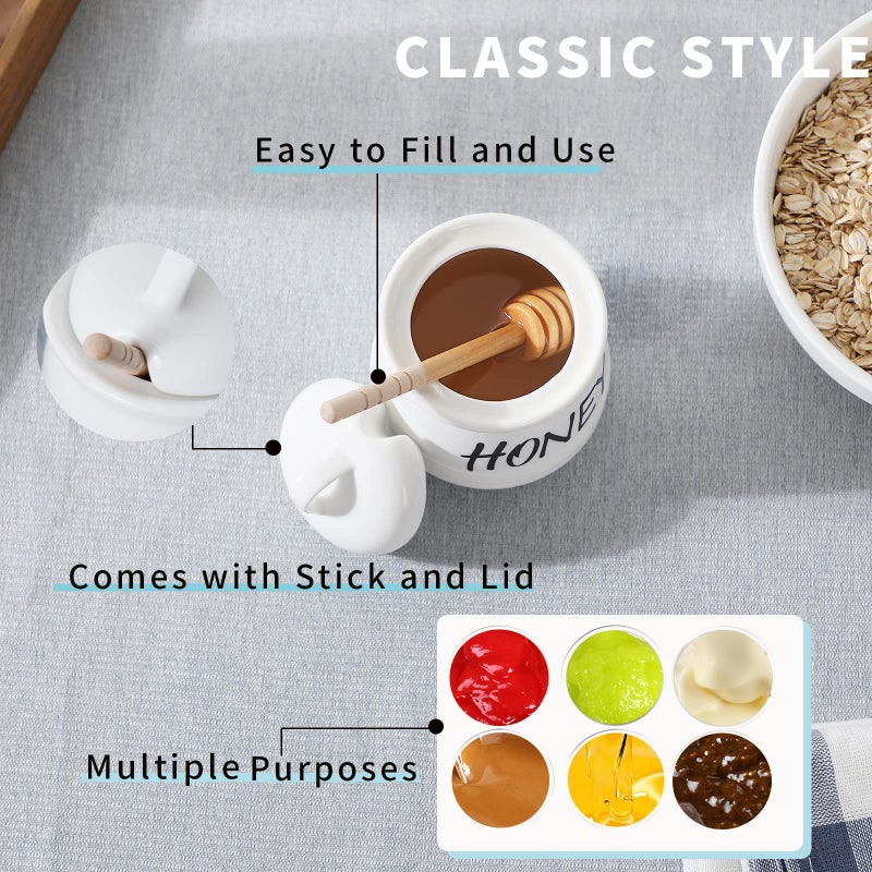 HAOTOP Porcelain Small Honey Jar with Lid and Honey Dipper 12oz (White) - Image 5