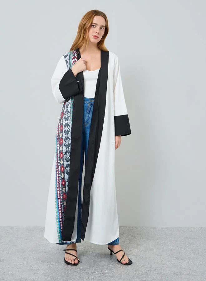 Take Two Women Contrast Graphic Long Sleeve Kimono