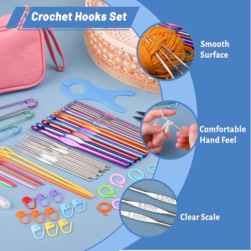 IMZAY Crochet Hooks Set for Beginners, 90Pcs Ergonomic Crochet Kit with Case, Stitch Markers & Blunt Needles, Arthritis-Friendly, Complete Knitting Accessories for Crochet Lovers - Image 4