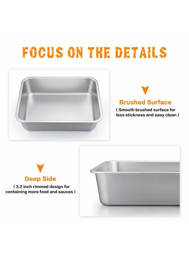 P&P CHEF Lasagna Pan, Rectangular Cake Pan Roaster Pasta Baking Cookie Sheet Pan Stainless Steel, 12.75”x10”x3.2”, Heavy Duty & Durable, Oven & Dishwasher Safe - Image 2