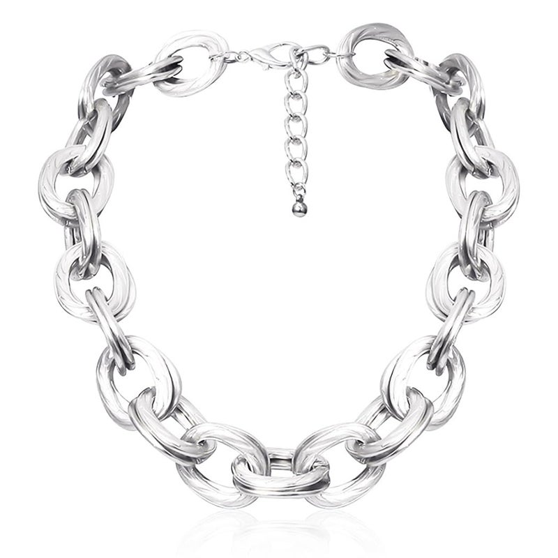 ACEDRE Chunky Choker Necklace Silver Cuban Link Chain Double O Link Necklaces Punk Hip-hop Jewelry for Women (2-Silver) - Image 1