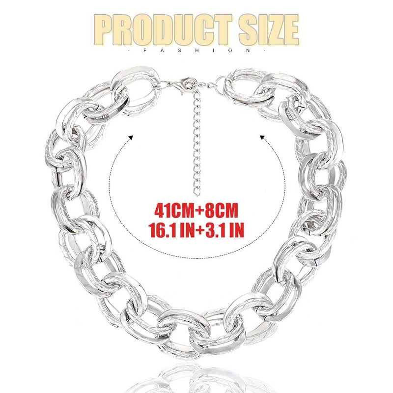 ACEDRE Chunky Choker Necklace Silver Cuban Link Chain Double O Link Necklaces Punk Hip-hop Jewelry for Women (2-Silver) - Image 5
