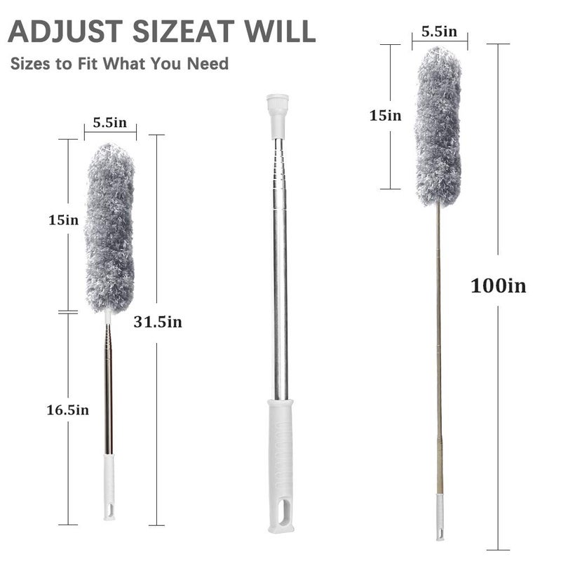 DELUX Microfiber Feather Duster Extendable Duster with 100 inches Extra Long Pole, Bendable Head & Long Handle Dusters for Cleaning Ceiling Fan, High Ceiling, Blinds, Furniture & Cars Gray - Image 5