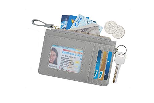 Aiyo Nice Women Slim RFID Card Case Holder Wristlet Zip ID Case Wallet Small Leather Wallet Coin Purse with Keychain (Gray) - Image 2