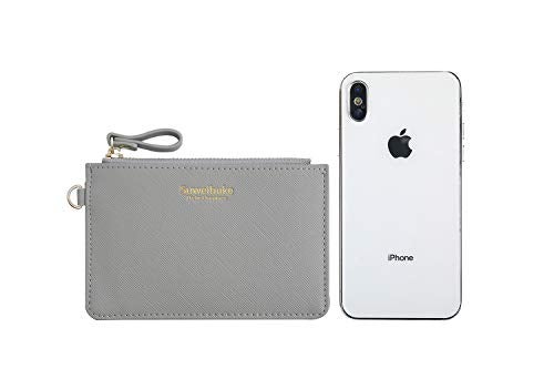 Aiyo Nice Women Slim RFID Card Case Holder Wristlet Zip ID Case Wallet Small Leather Wallet Coin Purse with Keychain (Gray) - Image 3