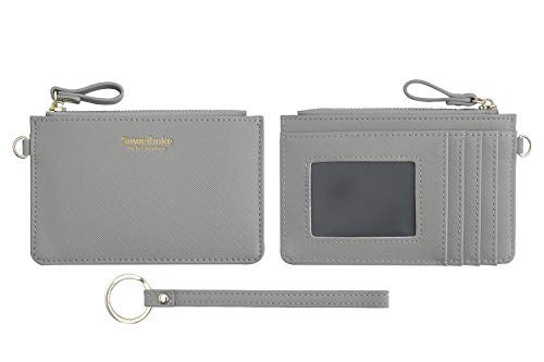Aiyo Nice Women Slim RFID Card Case Holder Wristlet Zip ID Case Wallet Small Leather Wallet Coin Purse with Keychain (Gray) - Image 4