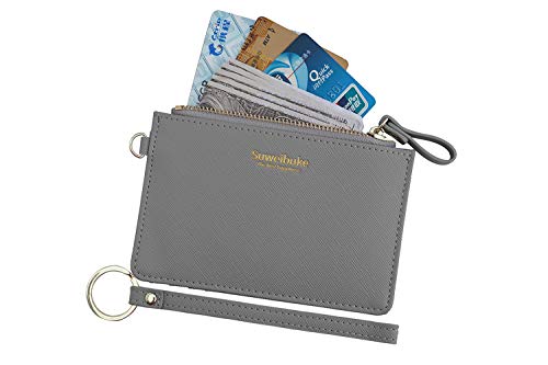 Aiyo Nice Women Slim RFID Card Case Holder Wristlet Zip ID Case Wallet Small Leather Wallet Coin Purse with Keychain (Gray) - Image 1