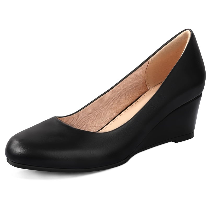 Ankis Black Wedges for Women, Low Heel Women's Wedge Comfortable Closed Toe Women Pumps Dress Shoes -2Inch - Image 1