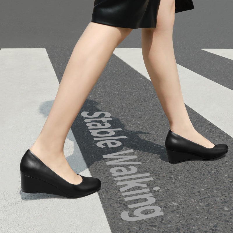 Ankis Black Wedges for Women, Low Heel Women's Wedge Comfortable Closed Toe Women Pumps Dress Shoes -2Inch - Image 2