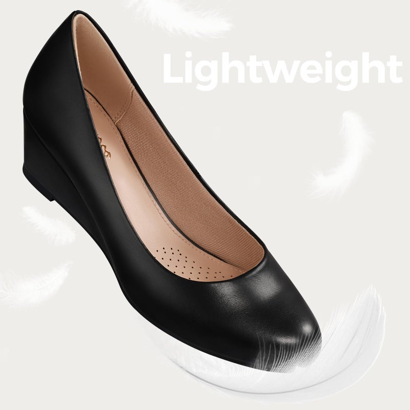 Ankis Black Wedges for Women, Low Heel Women's Wedge Comfortable Closed Toe Women Pumps Dress Shoes -2Inch - Image 4
