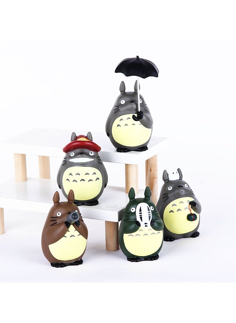 General Cartoon 5-piece set Miyazaki Totoro hand-office boy umbrella model doll ornaments beautifully restore room decoration desktop ornaments  - Image 3