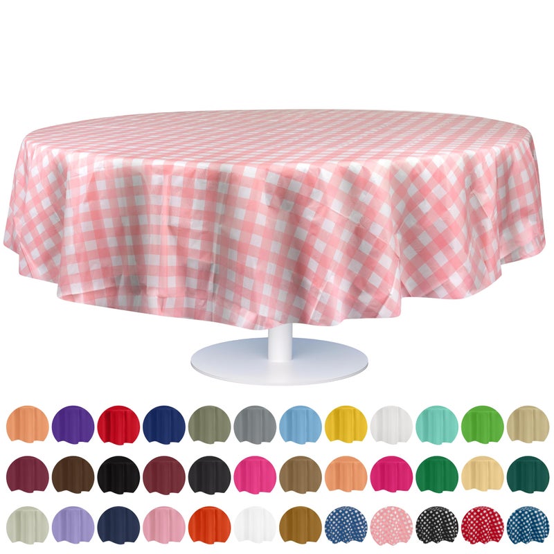 Grandipity Pink Gingham Checkered Plastic Table Cloth Disposable 6 Pk 84in Round Tablecloth Premium Party Table Cloths Disposable  Perfect Table Cloth Round Cover for Any Table Up to 6 Feet