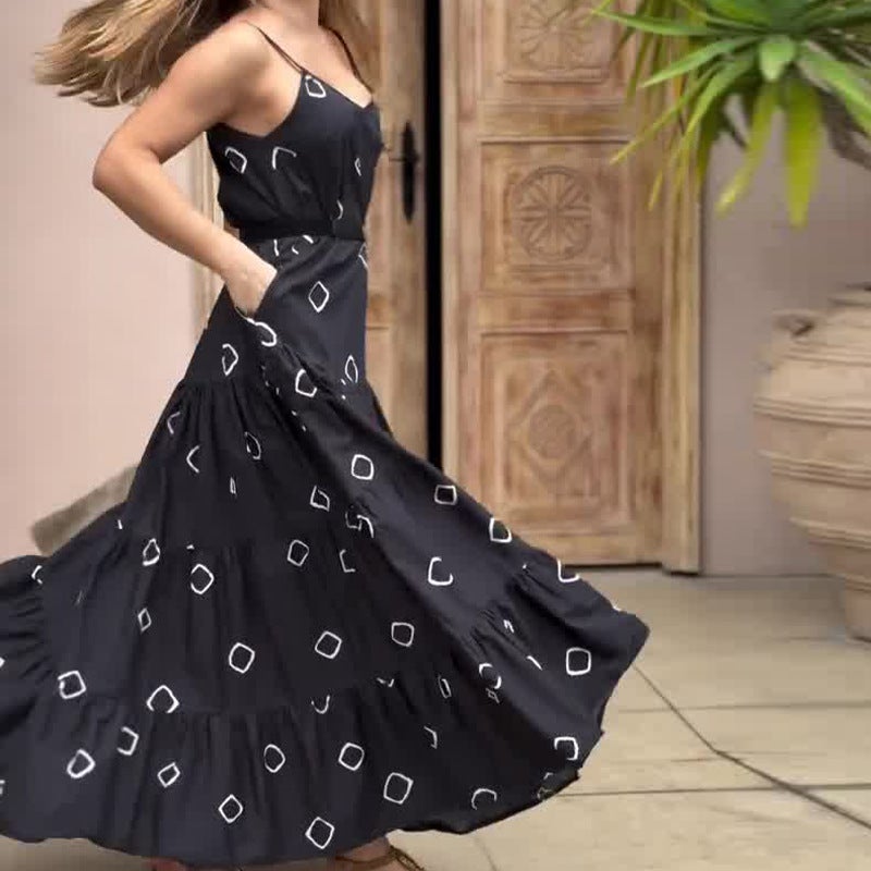 2025 Women'S Clothing Vacation Style Black Strap Dress - Image 3