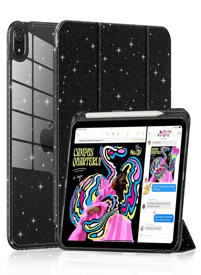 Lainergie Case for iPad (A16) 11th Generation 11-inch 2025, iPad 10th Generation 10.9-inch 2022, Cute Glittering Sparkly Shockproof Cover with Sparkly Clear Back and Pencil Holder, (Glittering Black)