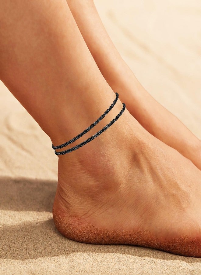 Nanafast Women's Ankle Bracelets, Sparkling Multi-layer Ankle Bracelets for Women, Adjustable Shiny Black Anklets, Beach Cute Anklets Jewelry for Summer-Black - Image 5