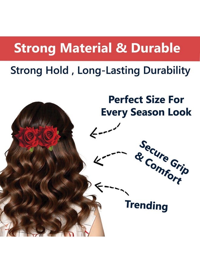 TEMPERIA (2pcs) Hair Accessories For Women & Girls - Stylish Red Rose Artificial Flowers Bun Juda U Pins & Clips for Style & Decoration - Bridal Brooch & Braid for Hairstyle of Bride, Wedding & Party - Image 3