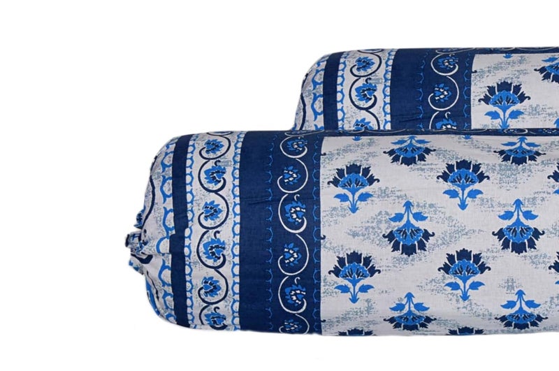 AMLEXTTRIZ Flora Print Bolster Cover 100 Pure Cotton Set of 2 Round Decorative Pillow Cover for Diwan Bed Side Long Pillow Case Masand Pillowcases 16x32 Inch Blue - Image 4
