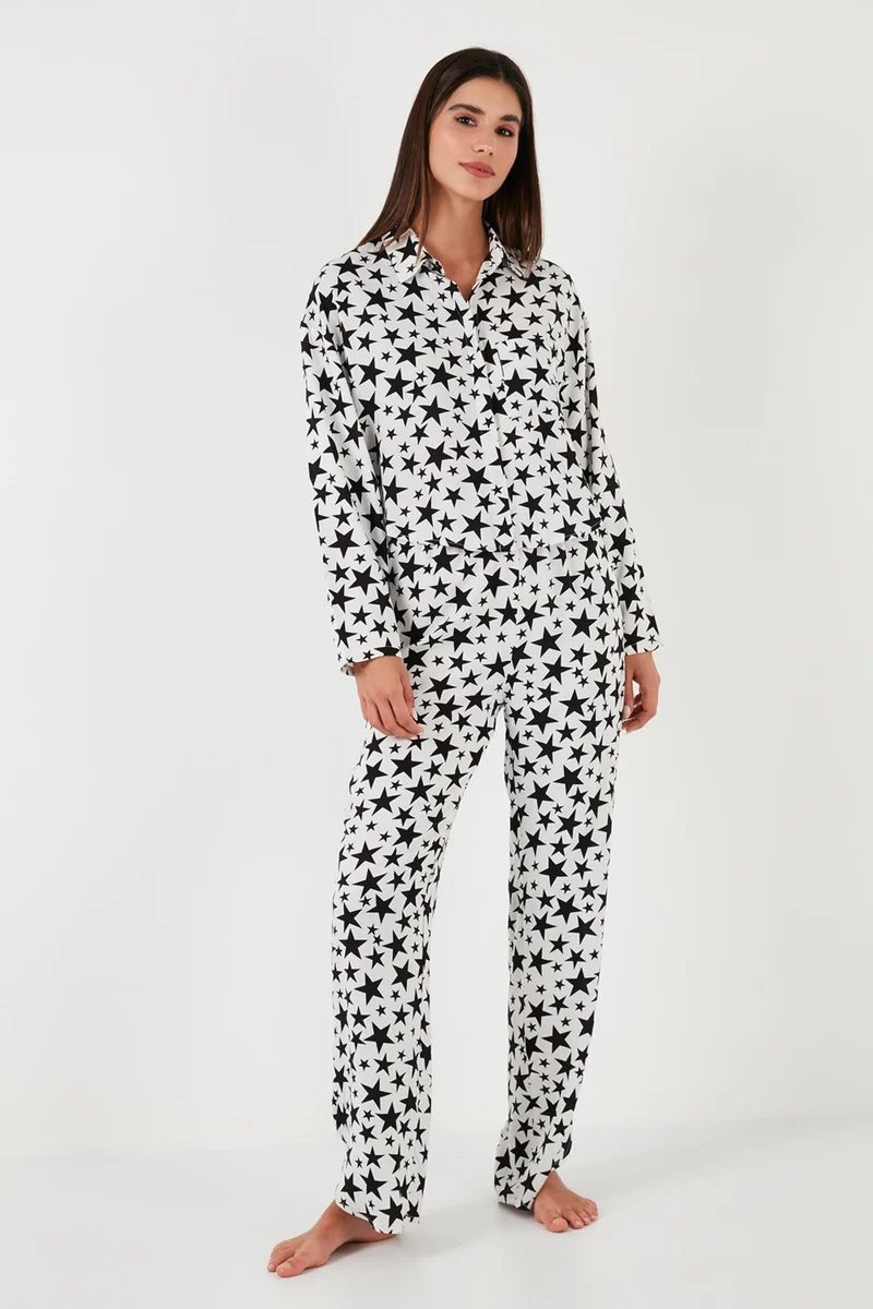 Lela Patterned Comfortable Cut Wide Leg Summer Pajama Set Women's Pajama Set 6110014