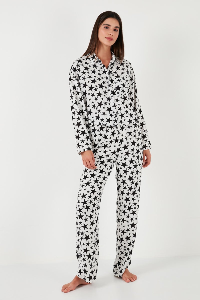 Lela Patterned Comfortable Cut Wide Leg Summer Pajama Set Women's Pajama Set 6110014  - Image 3