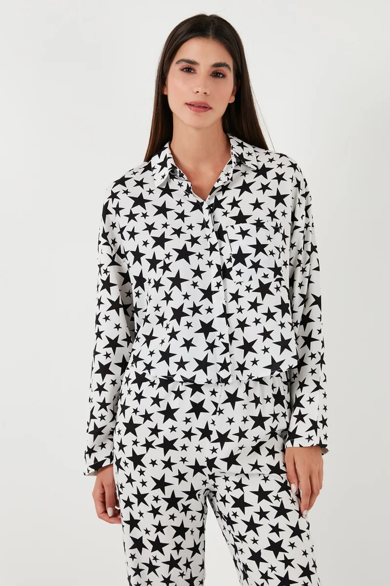 Lela Patterned Comfortable Cut Wide Leg Summer Pajama Set Women's Pajama Set 6110014