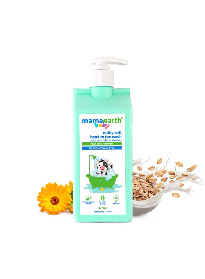 Mamaearth Milky Soft Baby Care Combo | Body Wash, Shampoo & Sunscreen | With Oats, Milk & Calendula | Tear-Free, Gentle & Toxin-Free Baby Skin & Hair Care | 400 ml + 400 ml + 80 g - Image 3