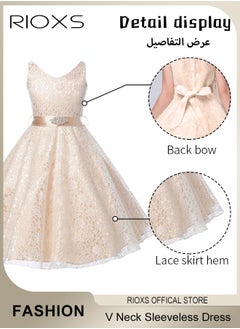 RIOXS Kids Girls Elegant Lace Gowns Dress V Neck Sleeveless Dress Cute Princess Dress for Performance  - Image 4