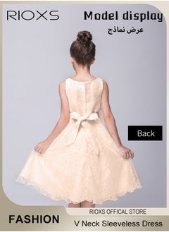 RIOXS Kids Girls Elegant Lace Gowns Dress V Neck Sleeveless Dress Cute Princess Dress for Performance  - Image 2