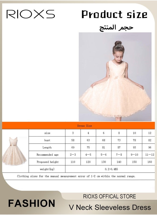 RIOXS - Kids Girls Elegant Lace Gowns Dress V Neck Sleeveless Dress Cute Princess Dress for Performance - Image 1