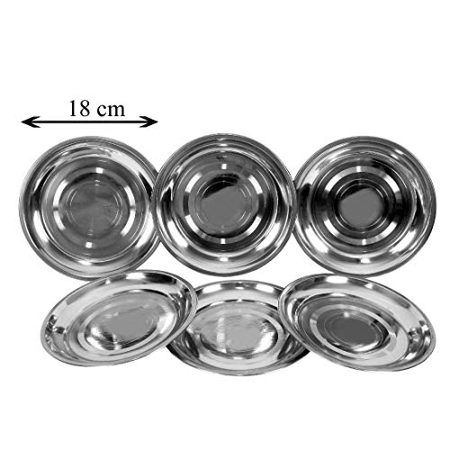 Dharam Paul Traders Stainless Steel Plates/Side Serving Plates, Quarter Plates,Snack, Nasta, Mini Plates, 18 cm Diameter - Silver, Set of 6. - Image 4
