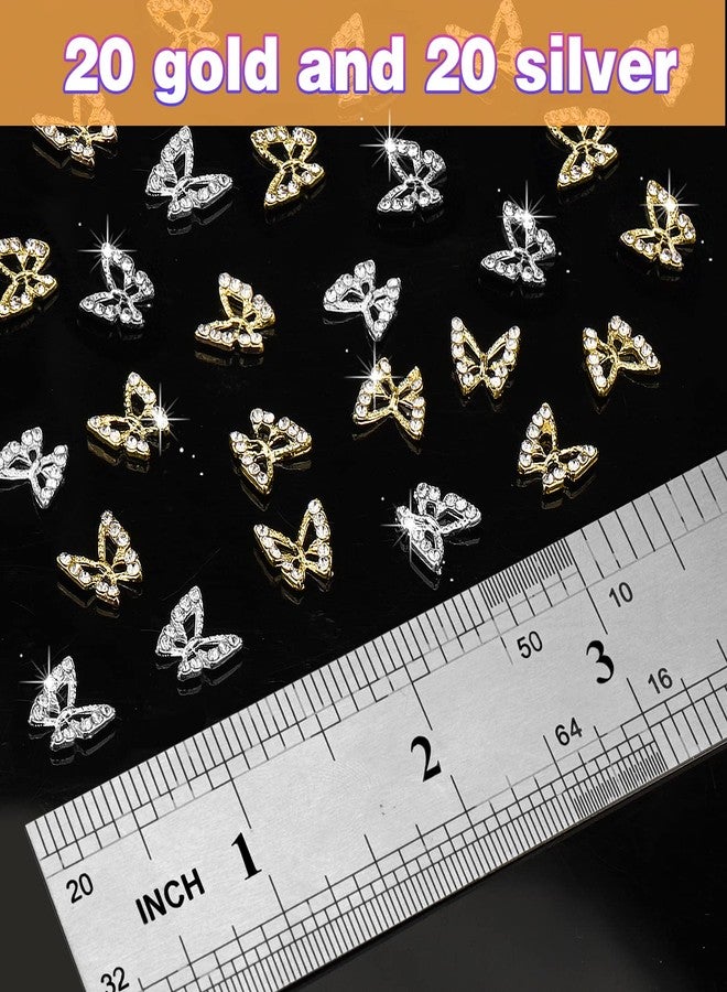 Juome Nail Charms, 40 Pcs Butterfly Nail Charms 3D Butterflies Shape Charms for Nails Gems, Nail Art Decorations Supplies (20Pcs Gold, 20Pcs Silver) - Image 5