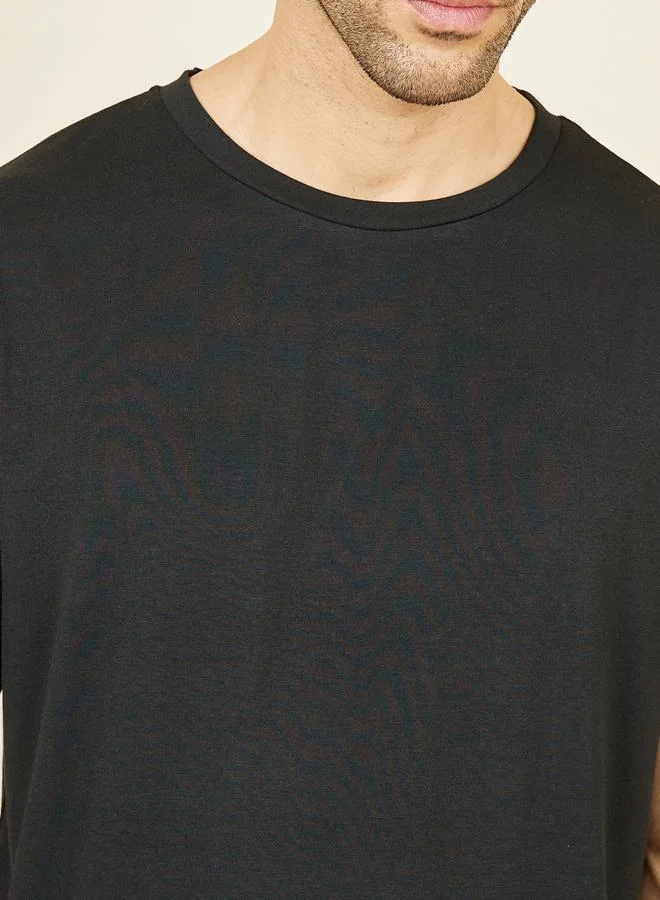 Styli Solid Crew Neck T-shirt and Boho Print Shorts Set