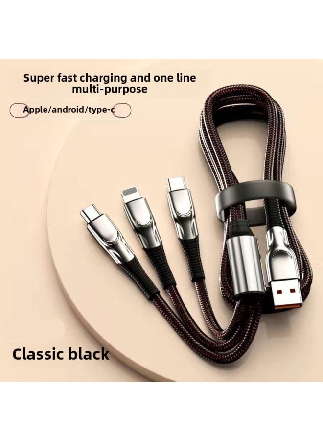 5200W Three-in-one Data Cable Super Fast Charging One-to-three Charging Cable For Apple Android Typec Interface-Color:Black 【standard Version Zinc Alloy】 Speed Up 600%-2m