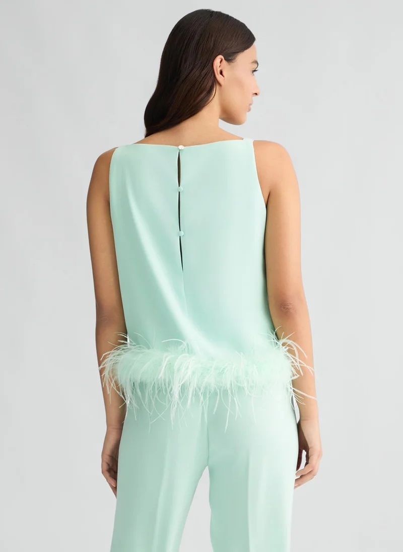 Liu Jo Aqua green top with feathers